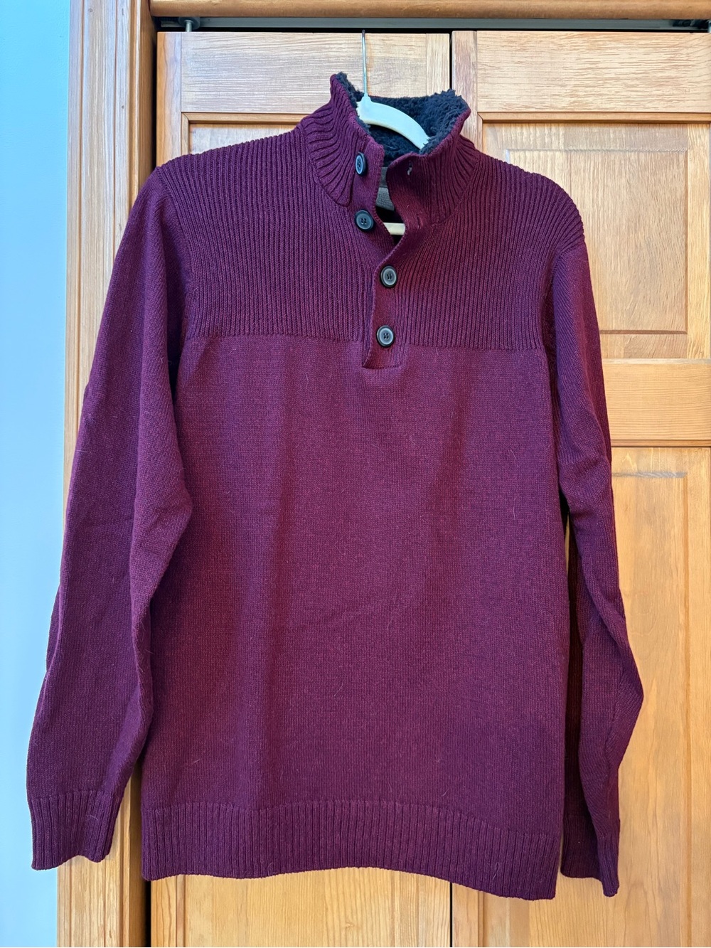 Men's Button-Neck Maroon Sweater